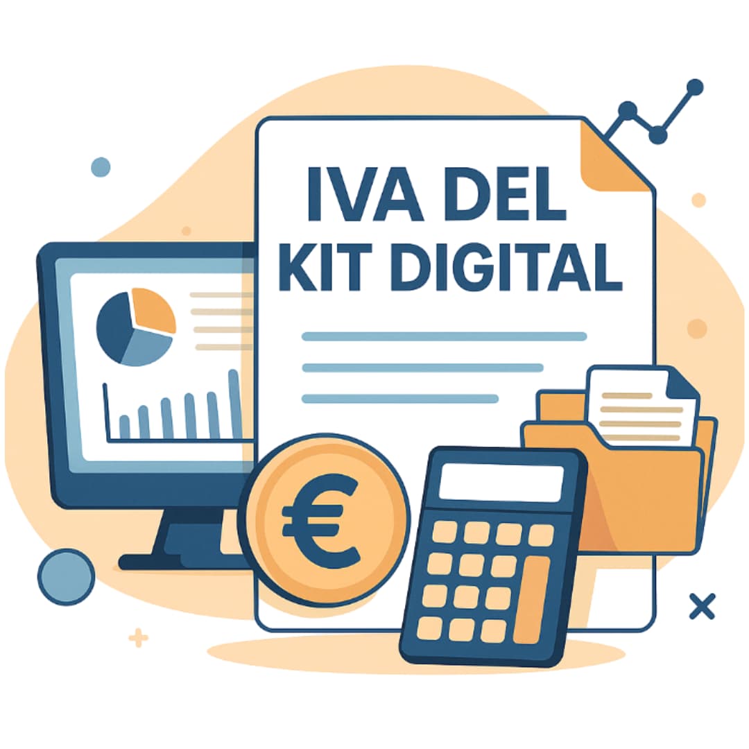 iva del kit digital autonomos pymes Ilustración con gráficos financieros, documentos y calculadora que representa el IVA del Kit Digital y su aplicación en autónomos y pymes